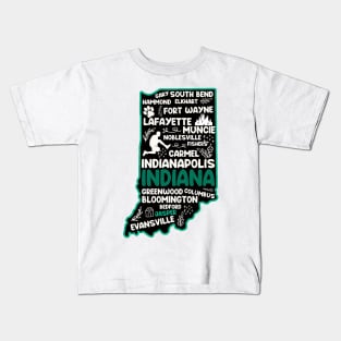 Jasper Indiana cute map Indianapolis, Fort Wayne, Evansville, Carmel, South Bend, Fishers Kids T-Shirt